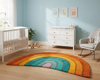 Handmade Wool Kids Rainbow Rug, Modern Boho Decor