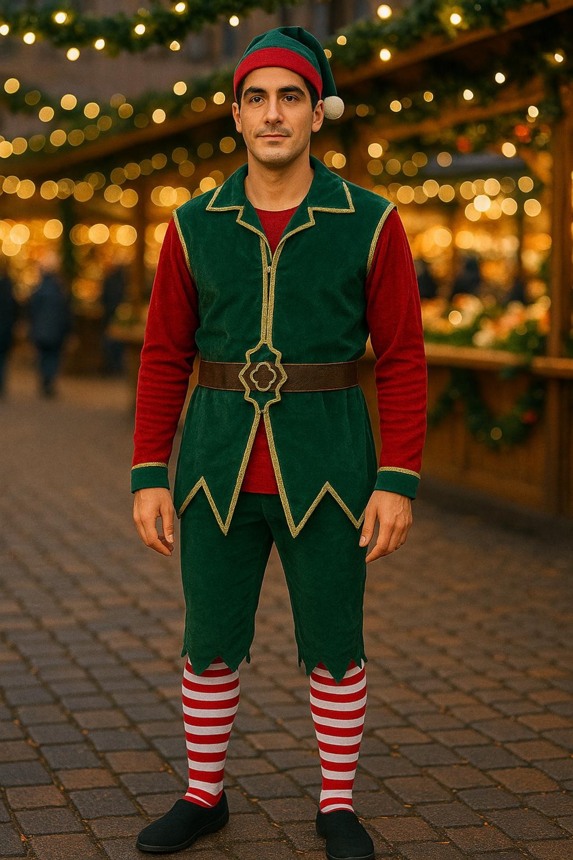 Men's Christmas Elf Costume Set - Green Velvet Handmade Santa Helper ...