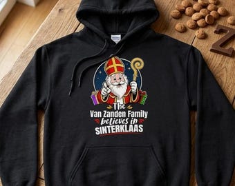 Personlig holländsk familjetröja, personlig Sinterklaas-tröja, Sankt Nikolaus-tröja, holländsk efternamnspresent, holländsk jultröja