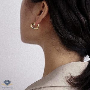 10K Gold Heart Clicker Earrings | Minimal Open Love Huggie Hoops | Hinged Snap Lock Design Hoop Earrings | Everyday Fine Jewelry Gift Women