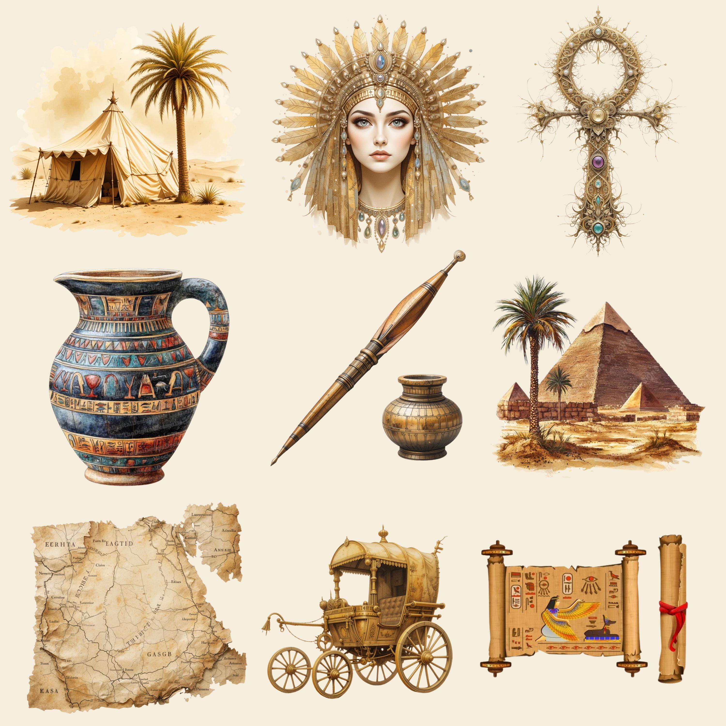 Ancient Egypt Clipart Bundle | Pharaoh, Pyramids, Hieroglyphs (PNG, SVG ...