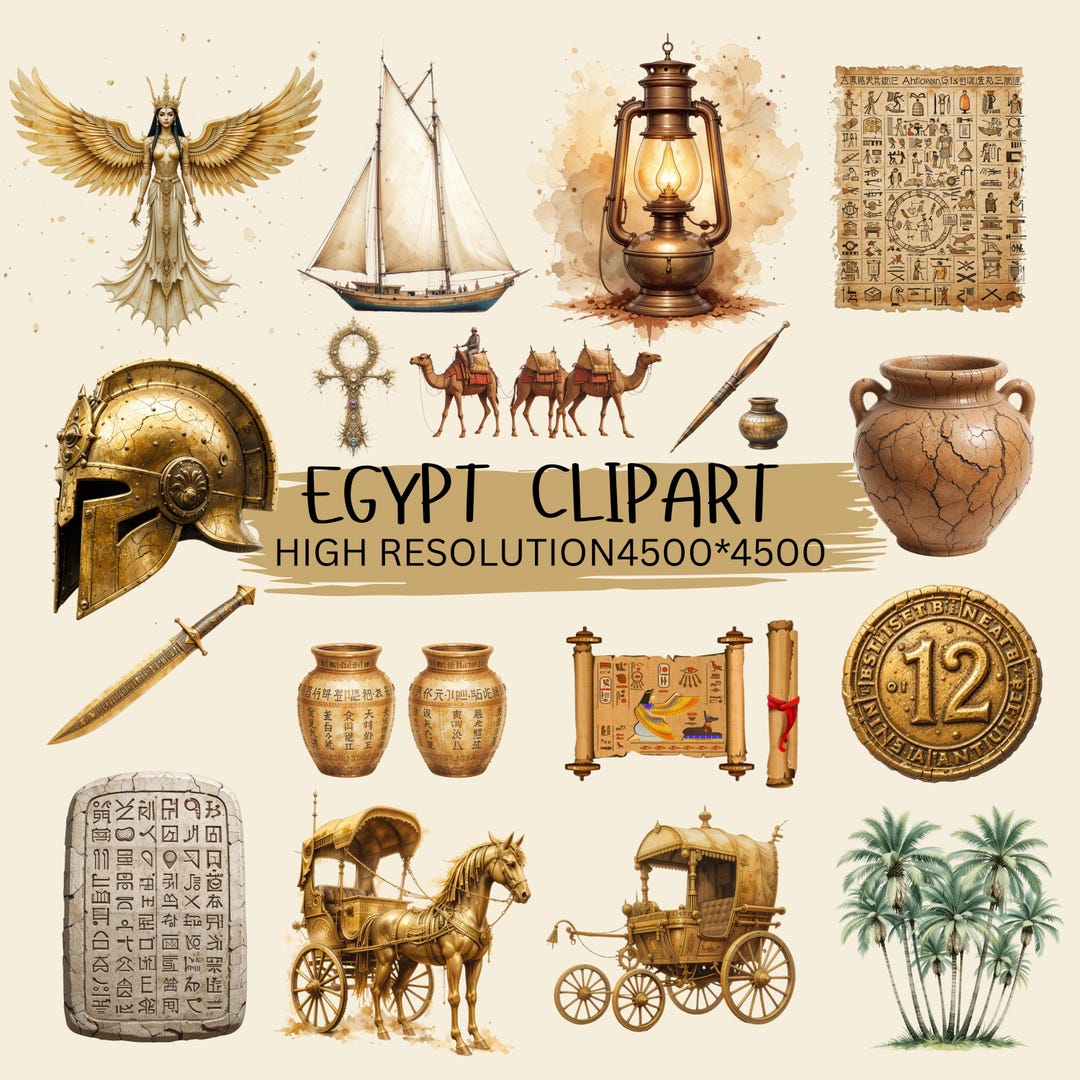 Ancient Egypt Clipart Bundle | Pharaoh, Pyramids, Hieroglyphs (PNG, SVG ...