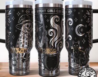 Witchy Girl Tumbler Wrap SVG, Funny Skeleton Laser Engraving File 40oz