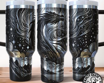 Celestial Dragon Tumbler Wrap SVG, Fantasy Books Laser Engraving File 40oz