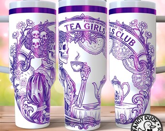 Tea Girls Club Tumbler Wrap SVG, Funny Skeleton Laser Engraving File 40oz
