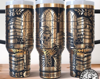 Bookworm Skeleton Tumbler Wrap SVG, Weird Girls Club Laser Engraving File 40oz
