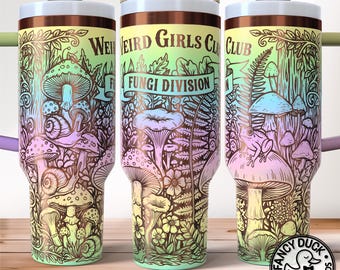 Diseño SVG para vaso térmico estilo cottagecore con temática de chicas, archivo de grabado láser para amantes de las setas, 40 oz.