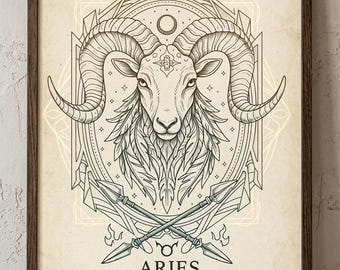 Aries Zodiac Wall Art, Fire Sign Astrology Poster, Spiritual Decor (Digital Download)