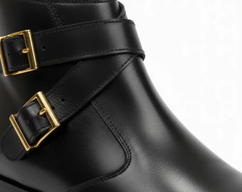 Men’s Black Leather Ankle Boots – Double Monk Strap Handmade Shoes – Formal & Casual Stylish Boots