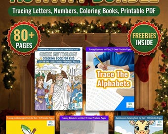 Christmas Kids Activity Bundle | Tracing Letters, Numbers, Coloring Books, Printable PDF | 80+ Pages