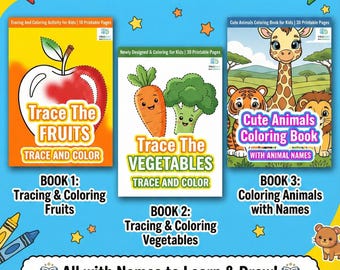 Trace and Color Fruits Vegetables Animals Bundle