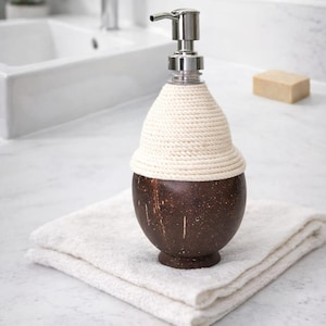 Handmade Coconut Shell Soap Dispenser | Eco-Friendly Bathroom Décor |  Rustic Kitchen & Wash Basin Accessory |