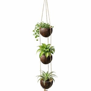 Coconut Shell Hanging Planter | Handmade Eco Friendly Boho Plant Holder | Rustic Home Decor