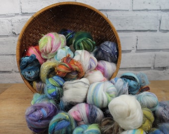 Art Bitz for spinning yarn, art batt assortment for spinning, felting needle felting supplies, merino fiber, 2.5 oz fiber grab bag