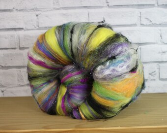 Carded art batt in Go Fly a Kite, fiber for spinning and needle felting, Wooly Batts supplies, spin your own merino yarn, multi colored wool