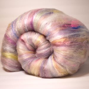 Art Batt in Fairy Dust for spinning yarn, Wooly Batts, needle felting supplies, Polwarth, Merino fiber, wool fiber batt in pastel 2 oz