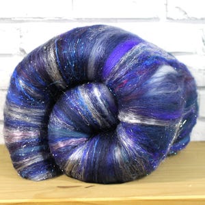 Art batt in Midnight for spinning, carded batt, 2 oz needle felting fiber, merino spinning supplies, blue corriedale merino spinning