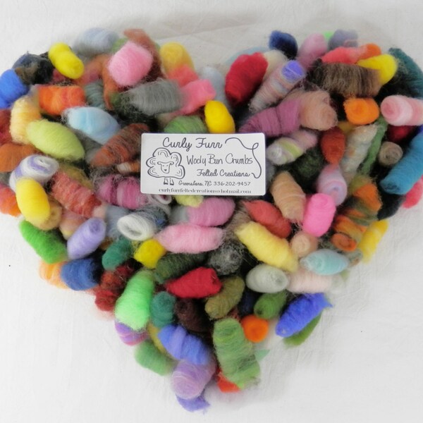Wooly Bun Crumbs, wool roving pieces for needle felting accents, 1 ounce, felting wool, felting supplies