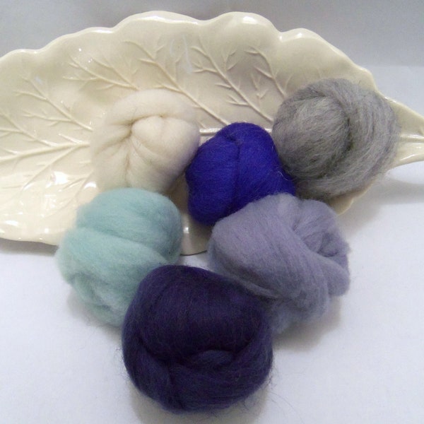 Wooly Buns loose wool roving assortment for needle felting in Blue Jeans, 1.5 oz