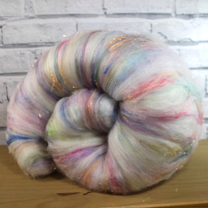 Carded art batt in Unicorn Poo. fiber for spinnning and needle felting, Wooly Batts supplies, spin your own merino yarn, Polwarth wool fiber