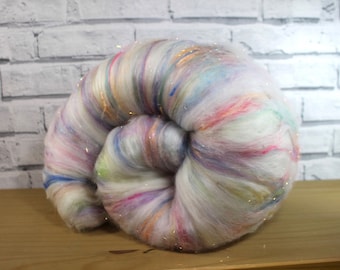 Carded art batt in Unicorn Poo. fiber for spinnning and needle felting, Wooly Batts supplies, spin your own merino yarn, Polwarth wool fiber