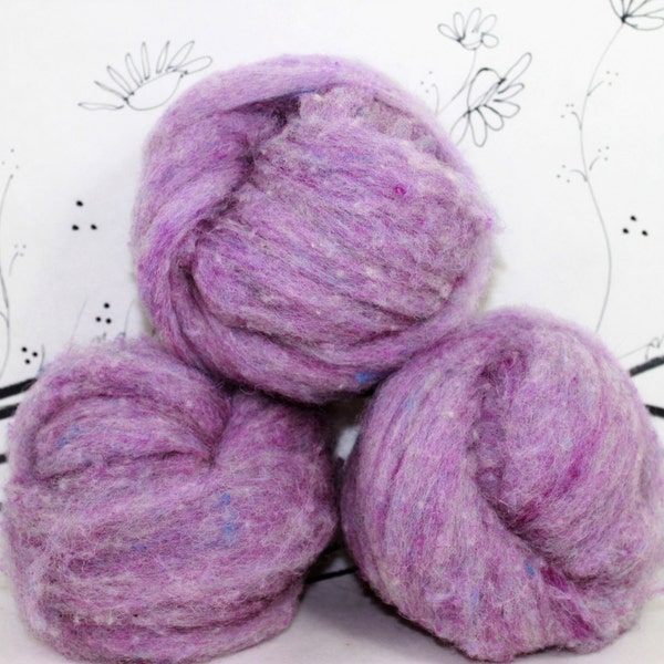 Needle felting wool batting in Lilac, wool batting, felting supplies, fleece batting in Lilac, soft lavender wool for needle felting