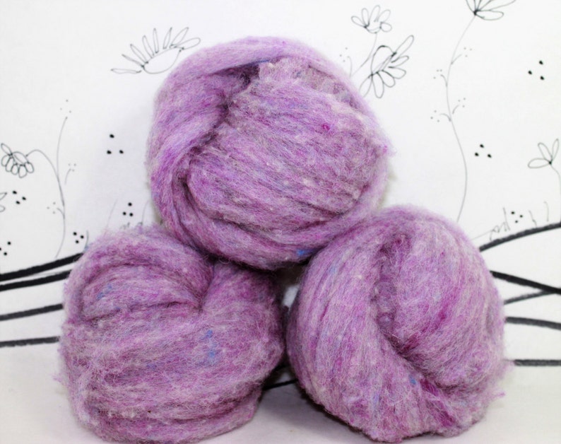 Needle felting wool batting in Lilac, wool batting, felting supplies, fleece batting in Lilac, soft lavender wool for needle felting image 1