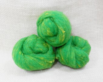 Needle felting wool batting in Kiwi, wool batting roving, felting supplies, fleece wool batting in Kiwi, green wool, wool for spinning,