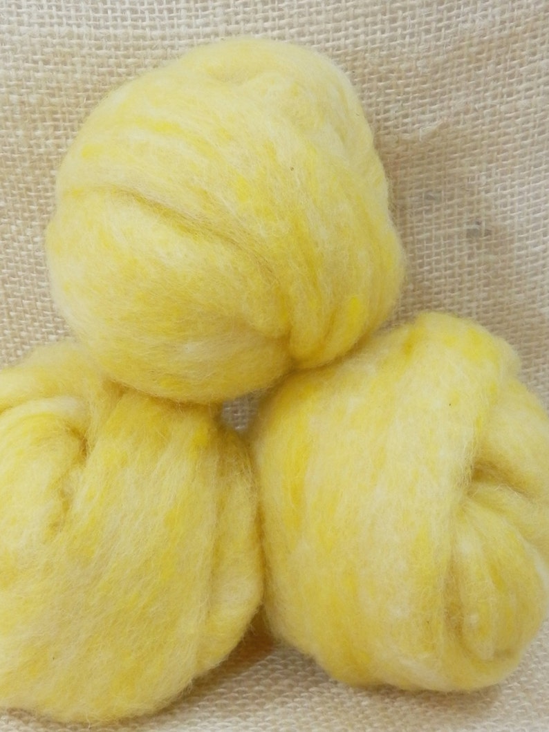 Needle felting wool batting in Cornsilk, wool batting, felting supplies, fleece wool batting in Cornsilk, yellow wool, wool for spinning, image 4