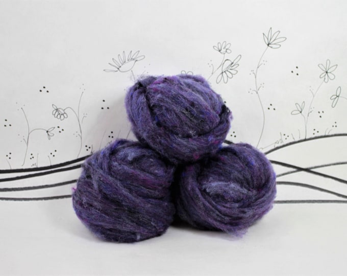 Needle Felting Wool Batting in Delphinium, Wool Batting, Roving Felting