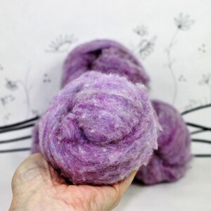 Needle felting wool batting in Lilac, wool batting, felting supplies, fleece batting in Lilac, soft lavender wool for needle felting image 5