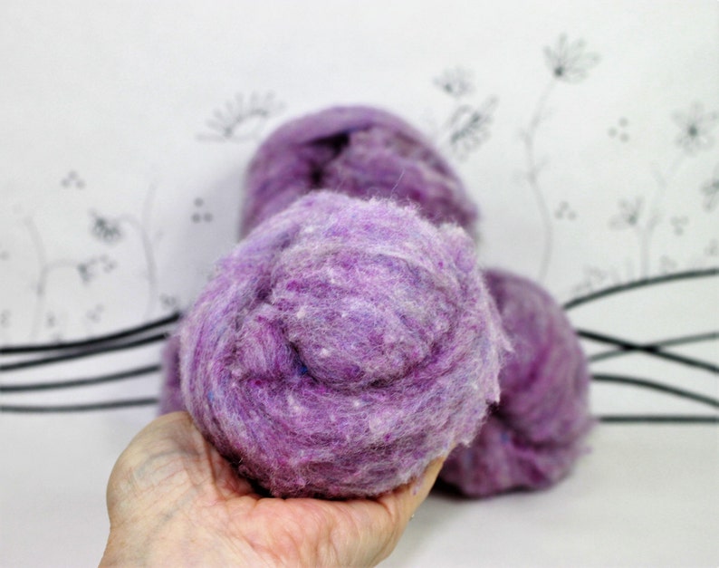 Needle felting wool batting in Lilac, wool batting, felting supplies, fleece batting in Lilac, soft lavender wool for needle felting image 5