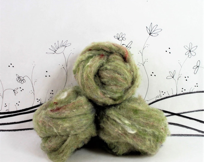 Needle Felting Wool Batting in Jade, Wool Batting Roving, Felting