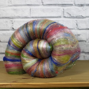 Carded art batt in Wildflowers. fiber for spinning and needle felting, Wooly Batts supplies, spin your own merino yarn, Polwarth wool fiber