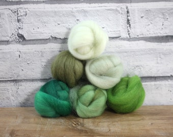 Wooly Buns roving in Herb Garden, fiber sampler, assortment, needle felting supplies, 1.5 oz 6 piece roving collection, green ombre shade