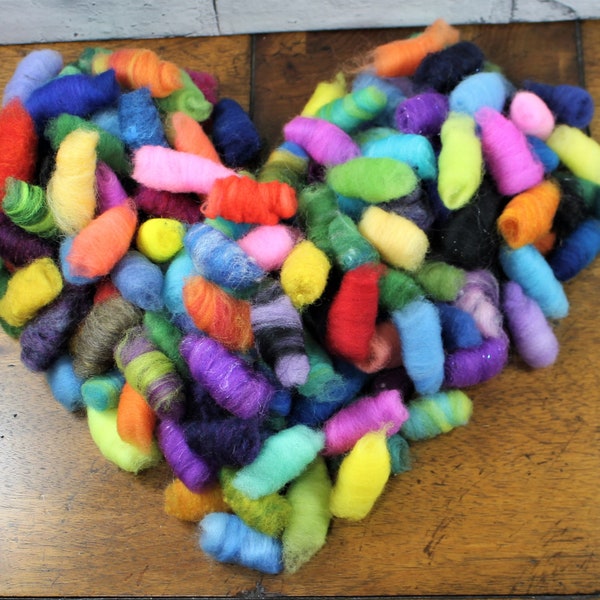 Wooly Bun Crumbs, now available in 3 colorways, wool roving pieces for needle felting accents, 1 ounce felting supplies in shade ranges