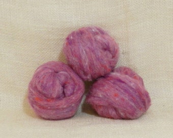 Needle felting wool batting in Aster, wool batting, felting supplies, fleece wool batting in Aster, rosy purple pink wool for spinning,