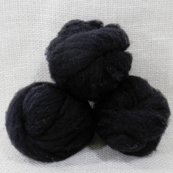 Needle felting wool batting in Jet Black, wool roving, felting supplies, fleece wool batting solid color black wool, wool for spinning,