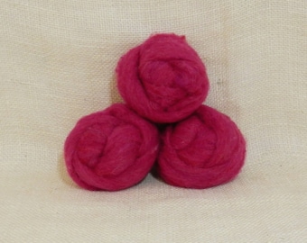 Needle felting wool batting in Raspberry, wool batting, felting supplies, fleece wool batting in Raspberry, rosy pink wool for spinning,