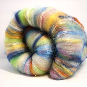 Carded art batt in Summer Fun, fiber for spinning and needle felting, Wooly Batts supplies, spin your own merino yarn, Polwarth wool fiber