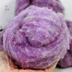 Needle felting wool batting in Lilac, wool batting, felting supplies, fleece batting in Lilac, soft lavender wool for needle felting image 2