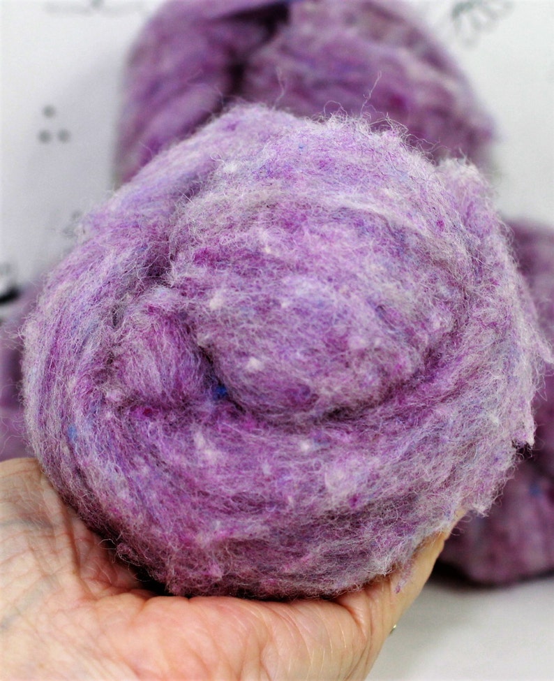 Needle felting wool batting in Lilac, wool batting, felting supplies, fleece batting in Lilac, soft lavender wool for needle felting image 2