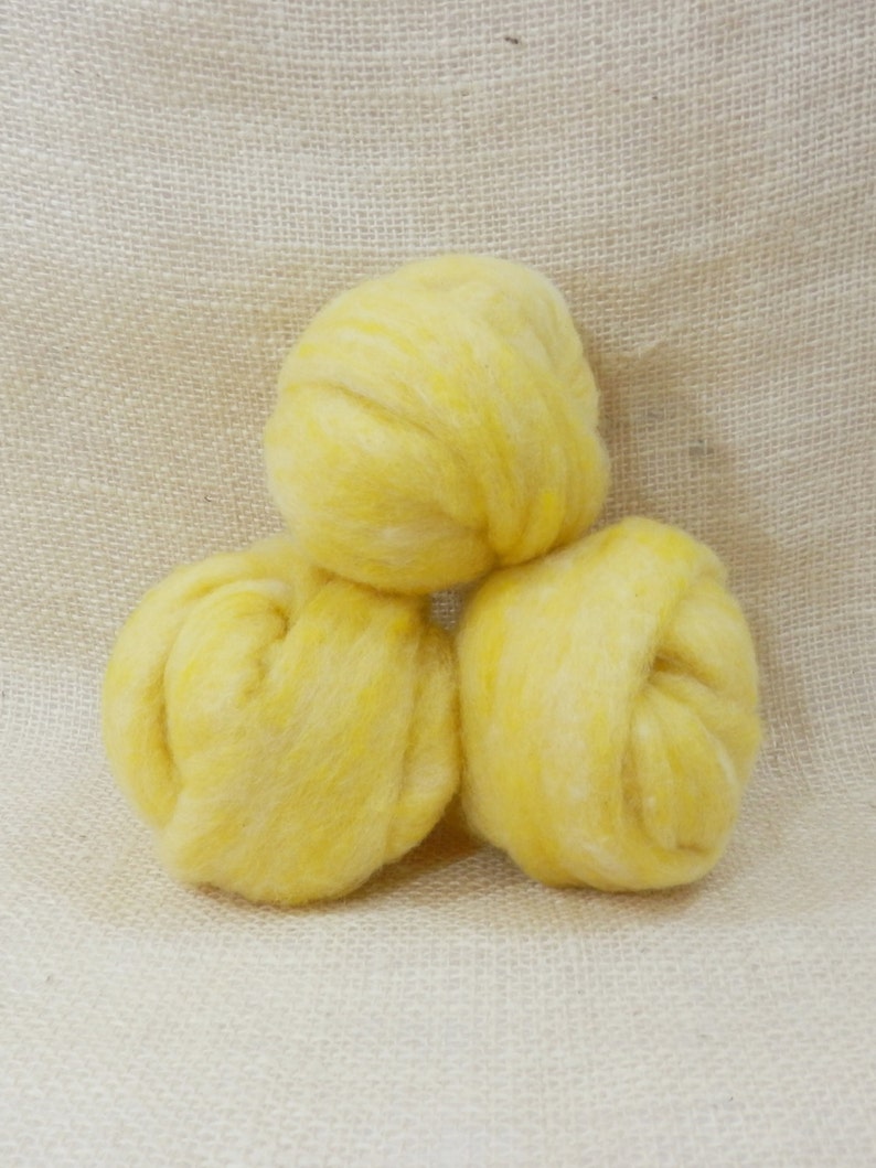 Needle felting wool batting in Cornsilk, wool batting, felting supplies, fleece wool batting in Cornsilk, yellow wool, wool for spinning, image 1