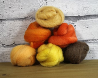 Wooly Buns roving in Daylilies, fiber sampler, assortment, needle felting supplies, 1.5 oz, wool roving collection, orange gold wool colors