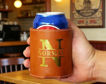Personalized Leather Can Cooler, Groomsmen Gifts, Can Holder
