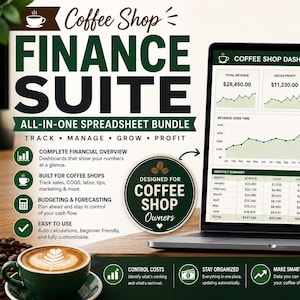 Coffee Shop Bookkeeping Spreadsheet | Café Income Expense Tracker, Coffee Shop COGS Inventory, Bakery Restaurant Tax Log Google Sheets