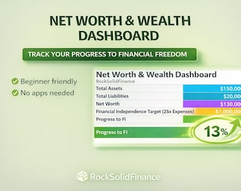 Net Worth Spreadsheet Excel | Wealth Dashboard | Financial Independence Tracker | FIRE Calculator | Assets & Liabilities Tracker |