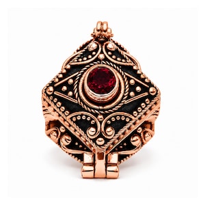 Square Shape Copper Bali Poison Ring Secret Compartment Ruby Gothic Bali Filigree Vintage Artisan Handmade Statement Poisoner Jewellery