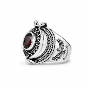 Bali Eagle Design Poison Ring Messing Verzilverd Granaat Geheime Compartiment Zegelring Gotische Viking Middeleeuwse Handgemaakte Souvenir Cadeau