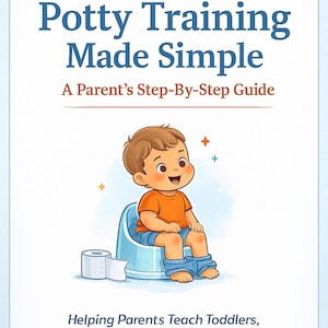 May include: Book cover titled "Potty Training Made Simple" with a cartoon illustration of a toddler sitting on a potty. The book is a step-by-step guide for parents. The author's name is R.J. Longthorne.